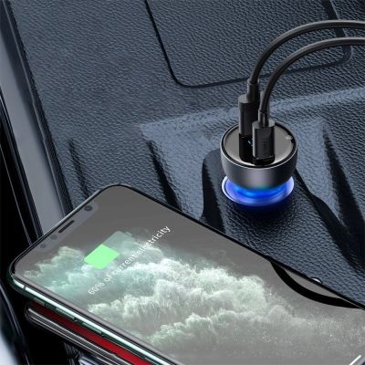 8. Baseus ładowarka samochodowa USB / USB Typ C 65 W 5 A SCP Quick Charge 4.0+ Power Delivery 3.0 ekran LCD szary (CCKX-C0G)