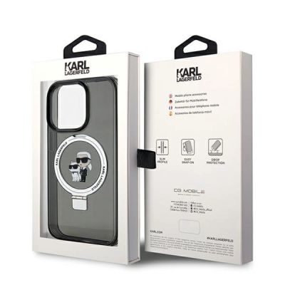 8. Etui Karl Lagerfeld Ring Stand Karl&Choupettte MagSafe na iPhone 14 Pro - czarne