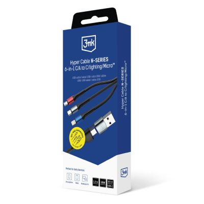 8. Kabel 3mk Hyper Cable N-SERIES 6 in 1 USB-C / USB-A to USB-C / Lightning / Micro 1.2m QC 3.0 9V / 2A 18W - czarny