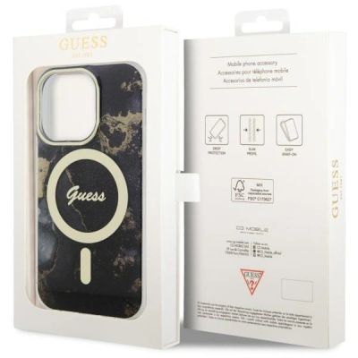 8. Etui Guess Golden Marble MagSafe na iPhone 14 Pro Max - czarne