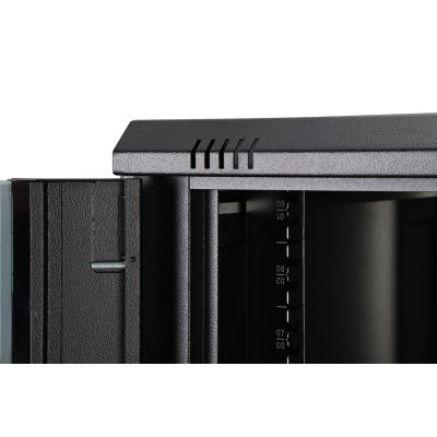 6. Szafa sieciowa wisząca DYNAmic 19" 9U rack 600x600, drzwi szyba, czarny, niedzielona, złożona, 60kg