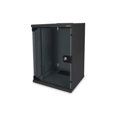 45. Zestaw sieciowy 10 cali: szafa wisząca 9U, półka, listwa zasilająca, 8-port switch, panel kat.6, czarny
