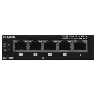 2. D-Link DES-1005P - Niezarządzany - L2 - Fast Ethernet (10/100) - Pełny dupleks - Power over Ethernet (PoE)