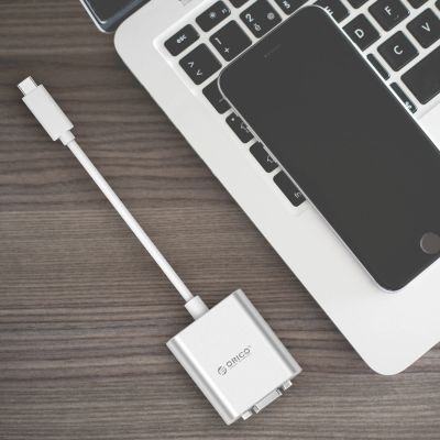 5. Adapter Orico PTAV USB-C - VGA i mini jack 3.5 mm Full HD 0.15 m - srebrny