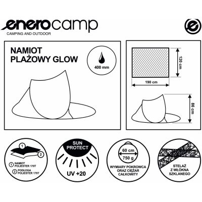 12. NAMIOT PARAWAN PLAŻOWY SAMOROZKŁADAJĄCY 190X120X90/70CM NIEBIESKI POP-UP