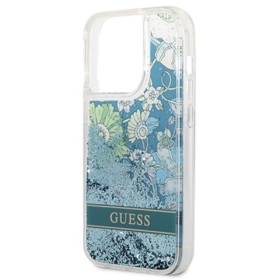6. Etui Guess Flower Liquid Glitter na iPhone 14 Pro - zielone