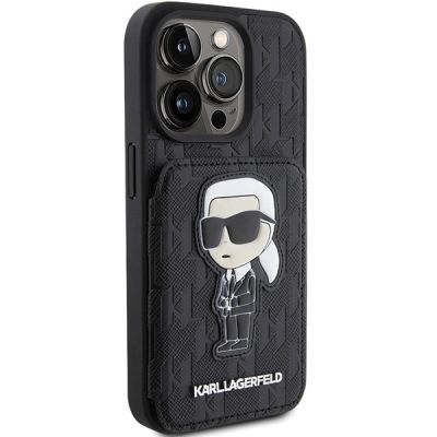 4. Etui Karl Lagerfeld Saffiano Cardslots and Stand Monogram Ikonik Patch do iPhone 15 Pro - czarne