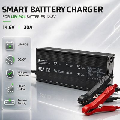 2. Qoltec Specjalistyczna ładowarka do akumulatora LiFePO4 12V | 30A | PF 0.9 | LED | Inteligentne ładowanie