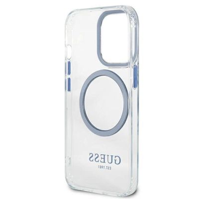 7. Etui Guess Metal Outline MagSafe na iPhone 13 Pro / iPhone 13 - niebieskie
