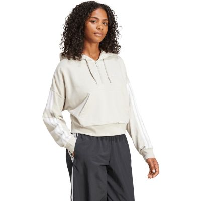 10. Bluza damska adidas Essentials 3-Stripes French Terry Quarter-Zip Hoodie beżowa JN1958