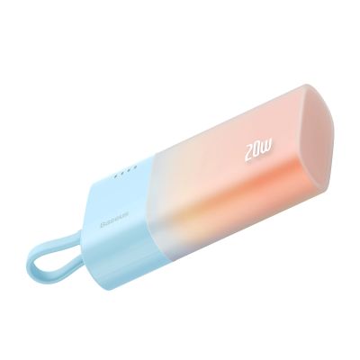 2. Powerbank Baseus Popsicle 5200mAh 20W z wbudowanym kablem Lightning (+ biały kabel Baseus Simple USB-C - USB-C 60W/20V/3A/30cm) - niebiesko-pomarańczowy