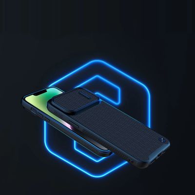 7. Nillkin Textured S Case etui iPhone 14 pancerny pokrowiec z osłoną na aparat niebieski