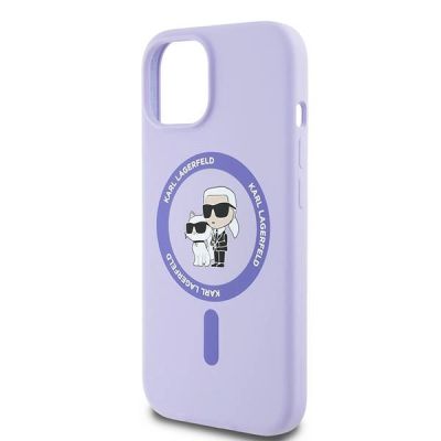 6. Etui Karl Lagerfeld Silicone Karl&Choupette Heads Ring MagSafe na iPhone 15 - fioletowe