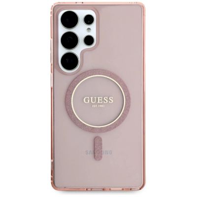 3. Etui Guess Glitter Circle Classic Logo MagSafe do Samsung Galaxy S25 Ultra różowy