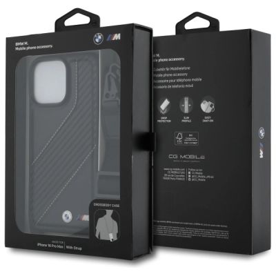 7. Etui BMW M Edition Carbon Stripe & Strap na iPhone 16 Pro Max - czarne