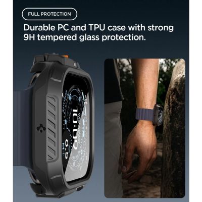 10. Zestaw etui Spigen Lock Fit + szkło hartowane Spigen Tempered Glass na Apple Watch Ultra (49 mm) - czarne matowe