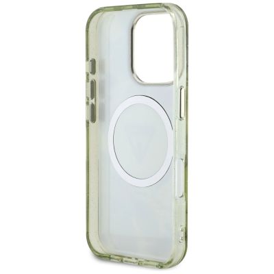7. Etui Guess Glitter Flowers Triangle Buttons MagSafe do iPhone 16 Pro Max zielony