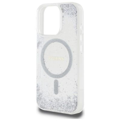 6. Etui Guess Resin Gradient Glitter MagSafe na iPhone 16 Pro - srebrne