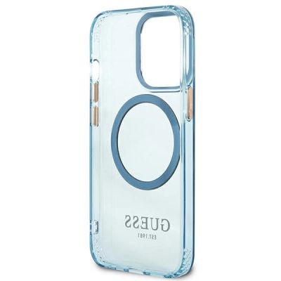7. Etui Guess Gold Outline Translucent MagSafe na iPhone 13 Pro / iPhone 13 - niebieskie