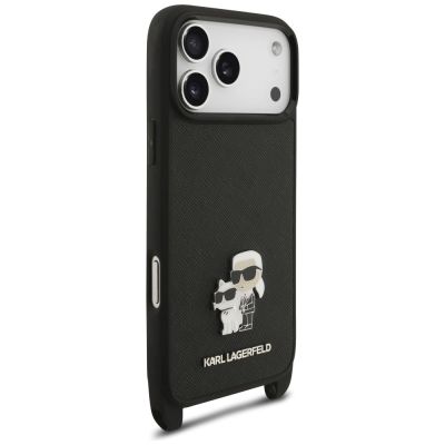 5. Etui Karl Lagerfeld Saffiano Karl&Choupette Metal Pin CBDY Strap na iPhone 18 Pro / 17 Pro - czarne