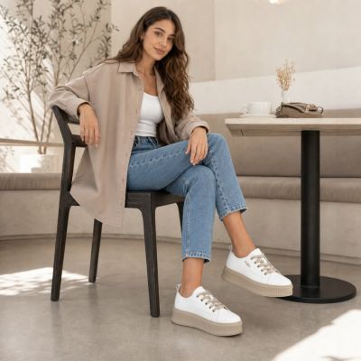 9. Skórzane półbuty sneakersy na platformie białe Filippo DP6122