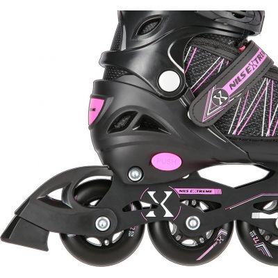 5. Łyżworolki NILS Extreme NH11912 A 2w1 czarno-różowe rozm. M (35-38) z wymienną płozą hokejową