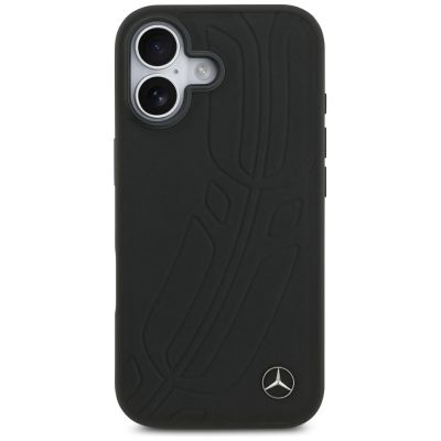 3. Etui Mercedes Leather Large Laurel Leave MagSafe na iPhone 17 - czarne
