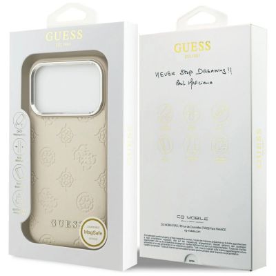 8. Etui Guess Peony Hot Stamp Script MagSafe na iPhone 17 Pro - beżowe
