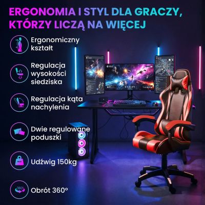 2. Extralink Gaming | Fotel gamingowy | biurowy, obrotowy, kubełkowy, czarno-czerwony, G-522
