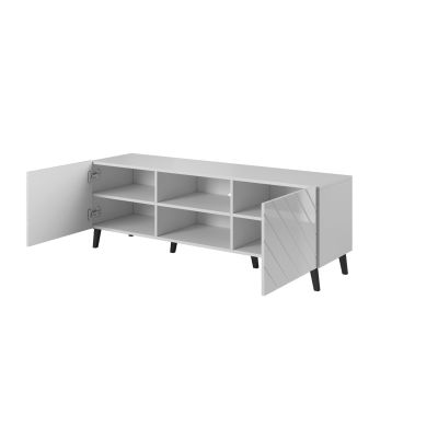 4. Szafka RTV ABETO 150x42x52 biały/biały połysk
