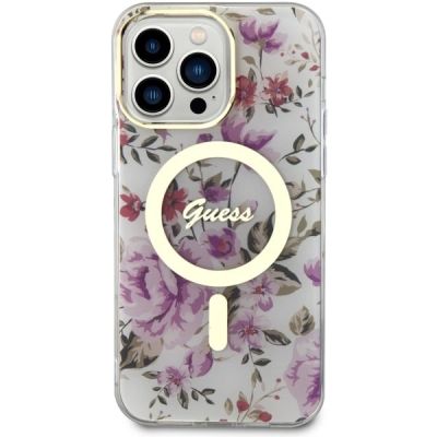 3. Etui Guess Flower MagSafe na iPhone 14 Pro - przezroczyste