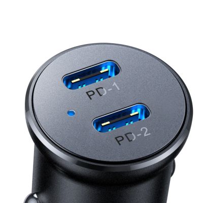 6. Mini ładowarka samochodowa Joyroom JR-CCN06 30W 2x USB-C metalowa - czarna
