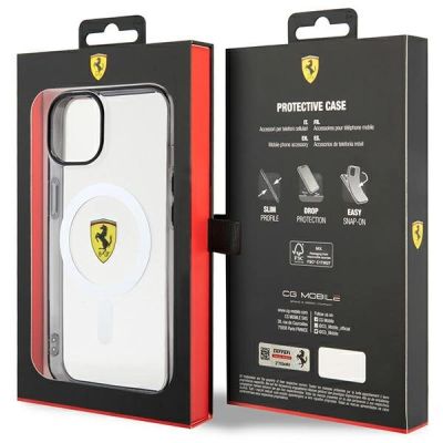 8. Etui Ferrari Outline MagSafe na iPhone 14 Plus - przezroczyste