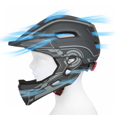 6. Kask rowerowy fullface dziecięcy Wozinsky z tylną lampką USB 52-56 cm - szary
