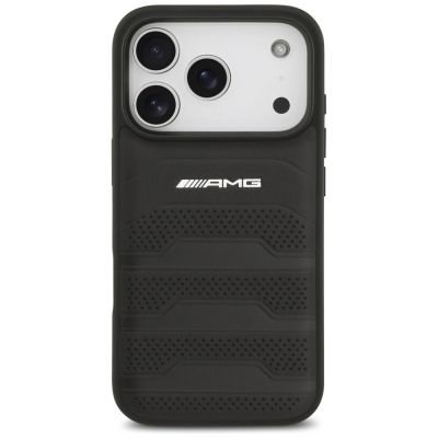 3. Etui AMG Leather Debossed Lines Logo do iPhone 17 Pro - czarne