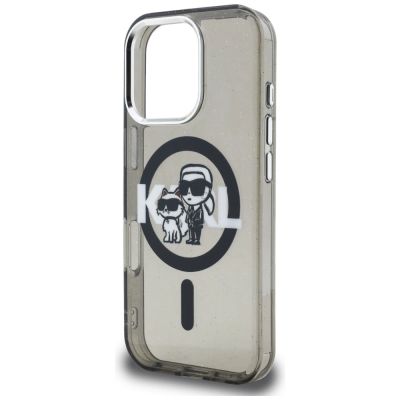 6. Etui Karl Lagerfeld IML Glitter Karl & Choupette Sketch Logo MagSafe na iPhone 16 Pro - czarne