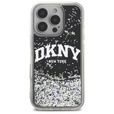 3. DKNY DKHCP16LLBNAEK iPhone 16 Pro 6.3"    czarny/black hardcase Liquid Glitter Arch Logo