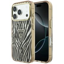 Etui Guess IML Zebra Glitter Triangle Logo MagSafe na iPhone 17 Pro Max / 18 Pro Max - złote