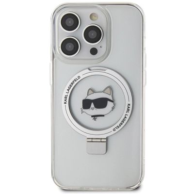 3. Etui Karl Lagerfeld Ring Stand Choupette Head MagSafe do iPhone 15 Pro - białe