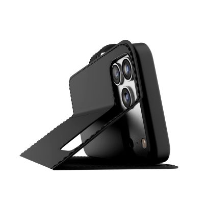 8. Etui Puro Wallet Stand na iPhone 17 Pro z ekoskóry, z klapką, portfelem i funkcją podstawki - czarne