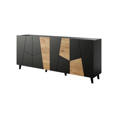 2. Komoda ETNA 200x42x82 czarny mat + dąb craft
