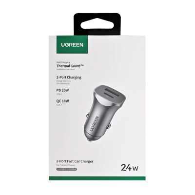 2. Ugreen ładowarka samochodowa USB Typ C / USB 24W Power Delivery Quick Charge szary (30780)