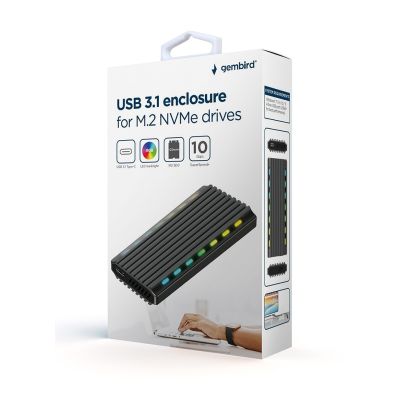 4. GEMBIRD OBUDOWA USB 3.1 NA DYSK M.2 NVME, RGB, ALUMINIOWA