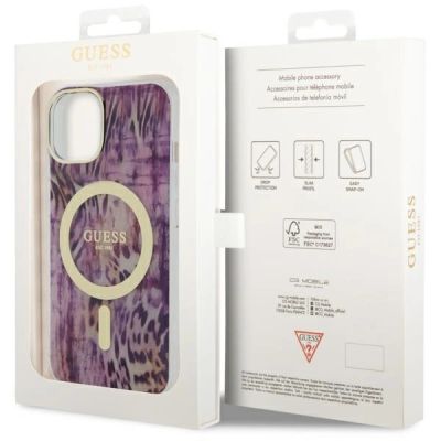 8. Etui Guess Leopard MagSafe na iPhone 14 - różowe
