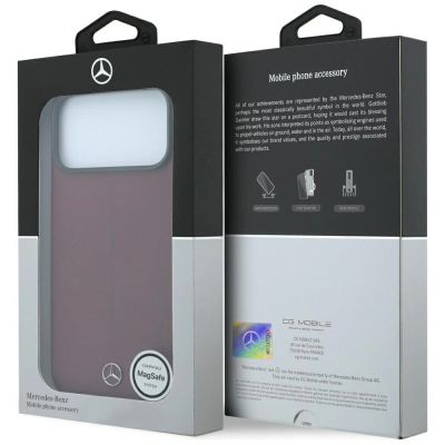 8. Etui Mercedes Leather Semi Wrap Iconic Line MagSafe do iPhone 18 Pro Max / 17 Pro Max - burgundowe