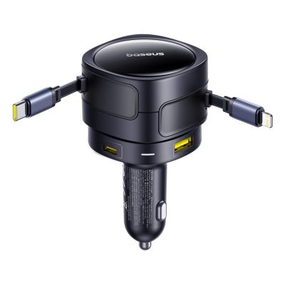 5. Ładowarka samochodowa Baseus Enjoyment Max 90W 2x USB-C + kabel USB-C i Lightning – czarna