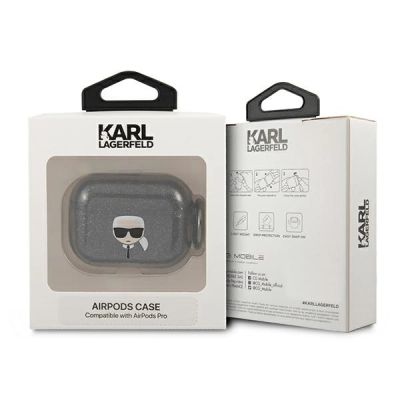 3. Etui Karl Lagerfeld Glitter Karl's Head na AirPods Pro - czarne