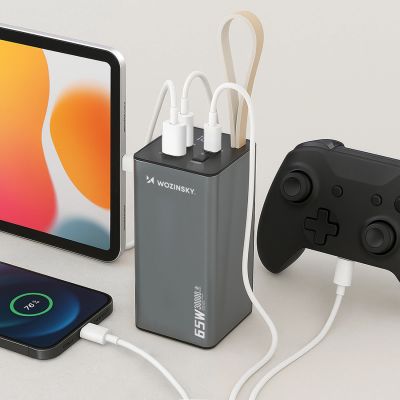6. Powerbank Wozinsky K65+ 65W 30000mAh 2x USB-C, 1x USB-A 65W - szary
