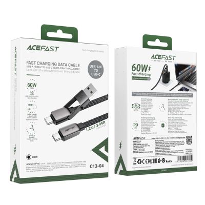 7. Kabel Acefast C13-04 USB-C - USB-A / USB-C 480Mb/s 3A 1.2m - czarny