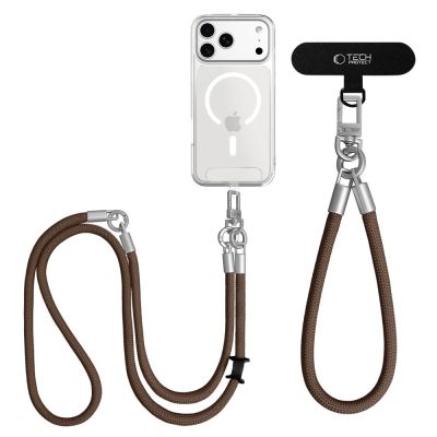 5. Smycz do telefonu Tech-Protect C10S Crossbody (114 cm) + na nadgarstek (31 cm) - brązowo-tytanowa
